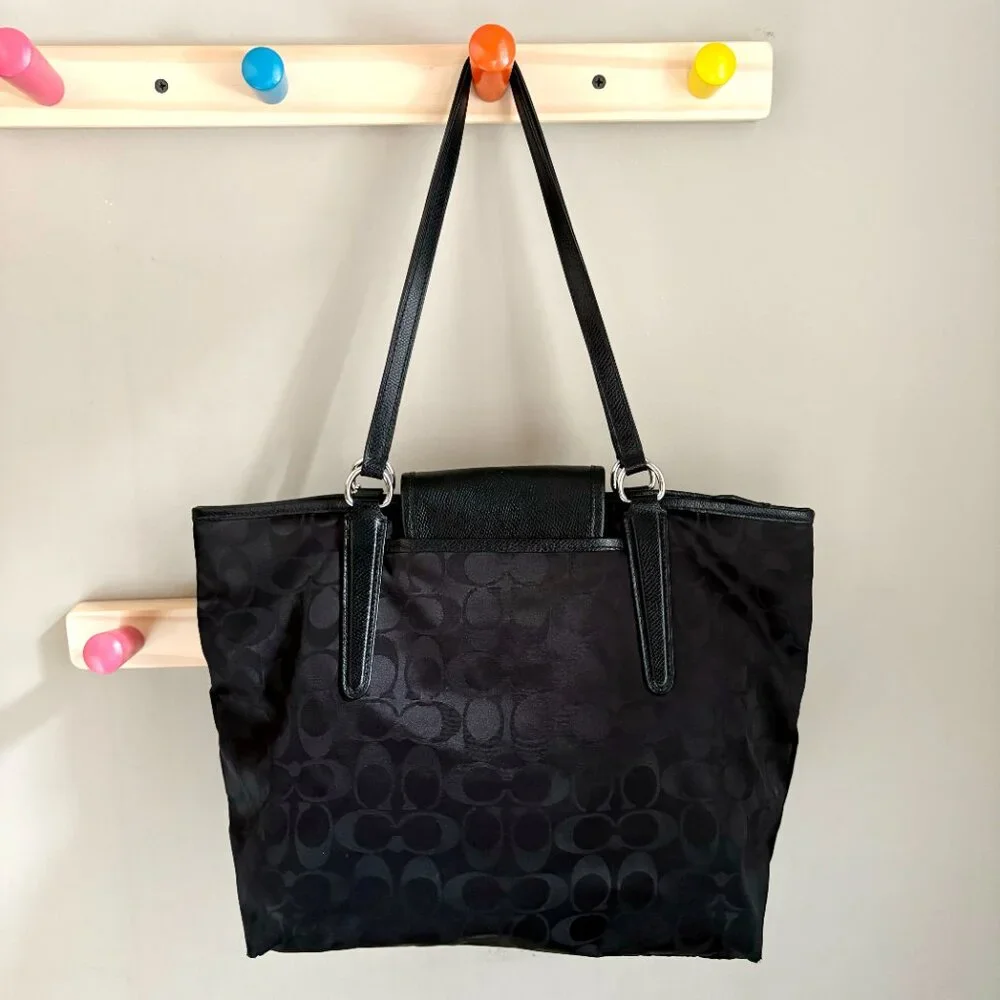 Coach Ward Tote in Signature Black Nylon w/ Leather Details
